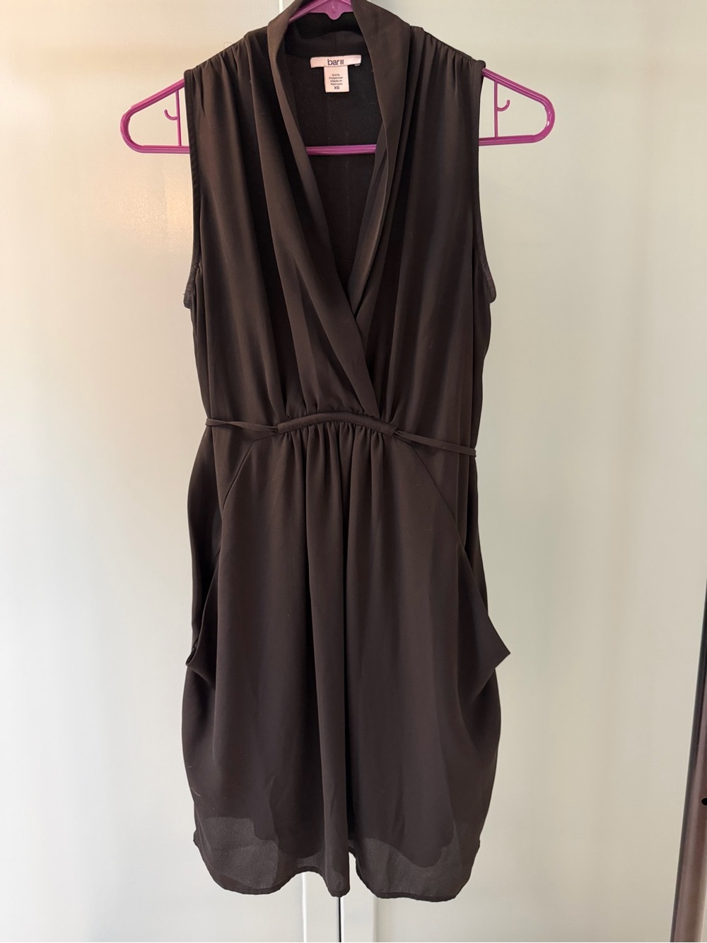 Bar III Black Sleeveless Wrap-Style Mini Dress